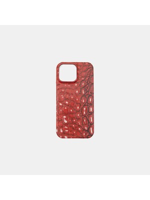 Desa iPhone 16 Pro Max Kırmızı Desenli Deri Telefon Kılıfı