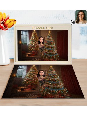 Bk Gift Kişiye Özel Kadın Yılbaşı Karikatür Tasarımlı 1000 Parça Profesyonel Puzzle-6, 1000 Puzzle, Yeni Yıl Hediyesi, Yılbaşı Hediyesi