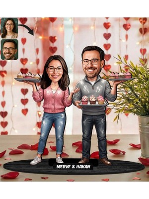 Bk Gift Kişiye Özel Sevgili Karikatürlü Ahşap Biblo -38 Fotoğraftan Karikatür, Sevgililer Günü Hediyesi, Ev Hediyesi