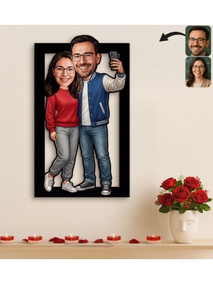 Bk Gift Kişiye Özel Sevgili Karikatürlü 3D Ahşap Tablo -16, Fotoğraftan Karikatür, Sevgililer Günü Hediyesi, Ev Hediyesi