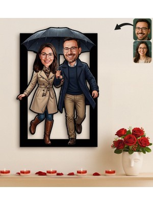Bk Gift Kişiye Özel Sevgili Karikatürlü 3D Ahşap Tablo -4, Fotoğraftan Karikatür, Sevgililer Günü Hediyesi, Ev Hediyesi