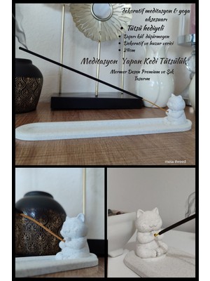 Meta Threed Mermer Desen  Meditasyon Yapan Kedi Tütsülük -24 cm - 3D Baskı