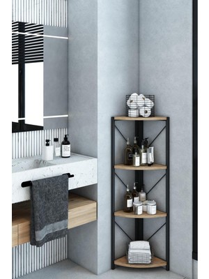 The Violett Datça 4 Raflı Banyo Rafı Köşe Metal Çok Amaçlı Dekoratif Raf Beyaz