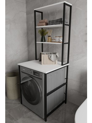 The Violett Remaks Iboda Çamaşır Makinası Dolabı Çamaşır Makinası Üstü 3 Raflı Düzenleyici Metal Banyo Dolabı Beyaz