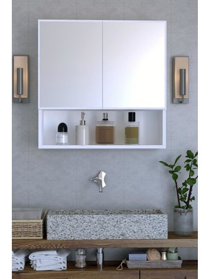 The Violett Remaks Life Aynalı Çok Amaçlı Aynalı Raflı Banyo Dolabı - Beyaz