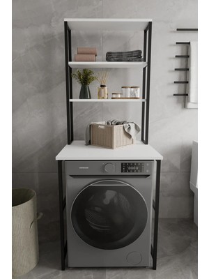The Violett Çamaşır Makina Üstü Dolap Banyo Rafı Çok Amaçlı Banyo Dolabı 65LİK Çok Raflı Düzenleyici -Beyaz