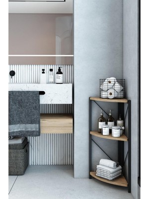 The Violett Datça 3 Raflı Metal Köşe Banyo Rafı Dekoratif Aksesuar Rafı Beyaz