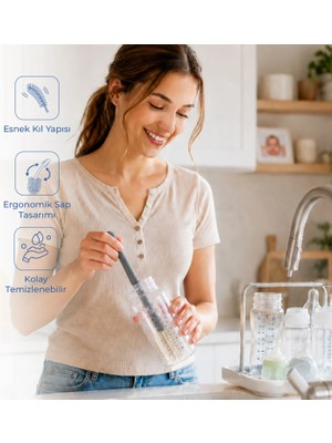 Babyjem Ekru Biberon Temizleme Fırçası Ergonomik Tasarım ile Derin Temizlik Sağlar