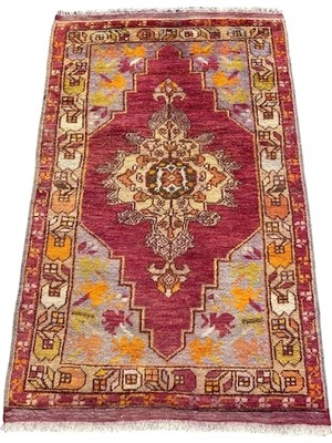 Burak Halı El Dokuma Vintage Eski Ortaköy Halısı 90X140 Eskitme Kırmızı Yün Kök Boya Halı