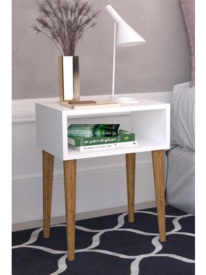 The Violett Komodin Suntalam Beyaz Ahşap Ayaklı Klasik Retro Tasarım Hafif ve Dayanıklı