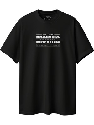 Velvoria Unisex Oversize Relaxed Moving Baskılı Siyah Renk T-Shirt