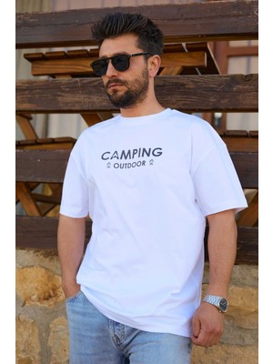 Velvoria Unisex Oversize Siyah Camping T-Shirt