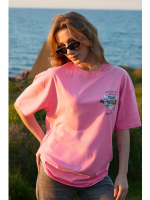 Velvoria Oversize Kadın Release Your Baskılı Pembe Renk T-Shirt