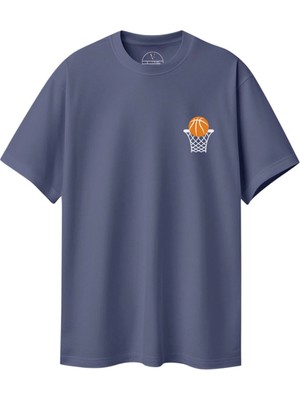 Velvoria Unisex Oversize Relaxed Basketball Baskılı Antrasit Renk T-Shirt