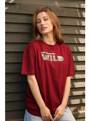 Velvoria Unisex Oversize Bordo Wild T-Shirt