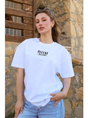 Velvoria Unisex Oversize Beyaz Run T-Shirt