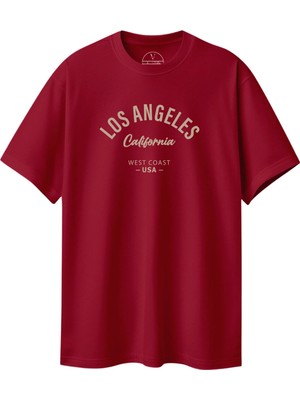 Velvoria Unisex Oversize Bordo Los Angeles T-Shirt