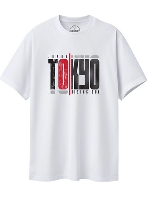 Velvoria Unisex Oversize Beyaz Tokyo Desenli T-Shırt