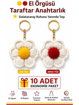 Neholia 🟡🔴 El Örgüsü Taraftar Anahtarlık 10’lu Set – Taraftar Temalı Hediyelik Çanta & Anahtar Süsü Doğum Günü Hediye Süsü