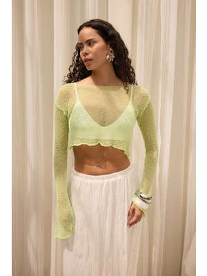 Mai Yenka Basic Ince Yeşil Triko Crop