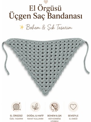 Neholia El Örgüsü Üçgen Saç Bandanası Bohem Stil Ayarlanabilir Bağlamalı Yazlık Kadın Bandana