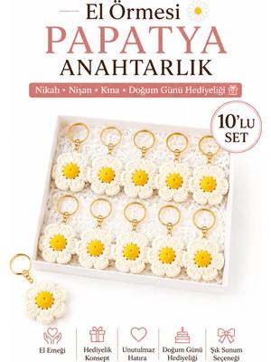 Neholia 🎁 Papatya Anahtarlık El Yapımı Hediyelik 10 Adet Doğum Günü Nişan Nikah Söz Kına Organizasyon