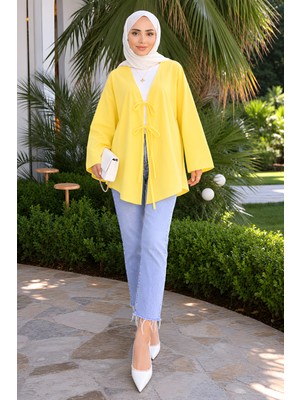 İmaj Butik Sarı Ön Bağlamalı Kimono