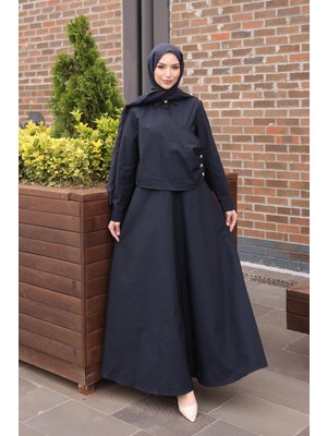 İmaj Butik Lacivert Düğme Detaylı Elbise