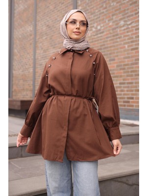 İmaj Butik Kahverengi Bel Bağlamalı Tunik