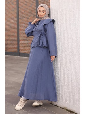 İmaj Butik Lacivert Bebe Yaka Gömlek Etekli Takım