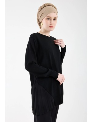 Invee Plisole Triko Tunik Siyah