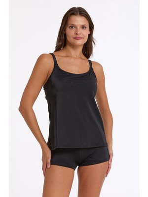 Argento Kadın Şortlu Tankini Mayo Siyah Basic Askılı Rahat Kesim C1T0N033600