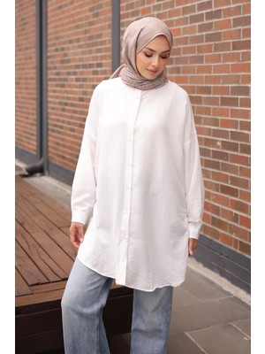 İmaj Butik Beyaz Düğmeli Basic Salaş Tunik