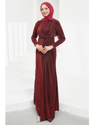 İmaj Butik Bordo Ön Detaylı Taşlı Abiye
