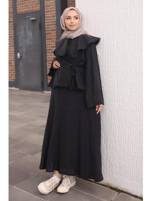 İmaj Butik Siyah Bebe Yaka Gömlek Etekli Takım