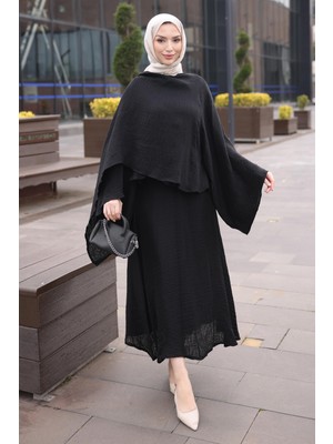 İmaj Butik Siyah Şal Kapama Detaylı Etekli Takım