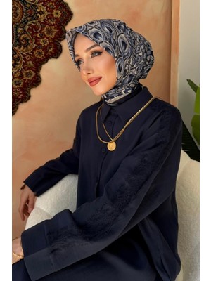 İmaj Butik Lacivert Desenli Soft Eşarp
