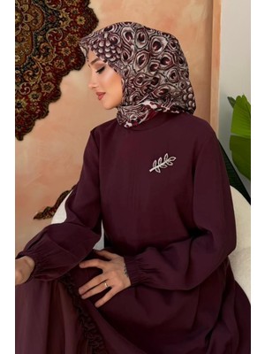 İmaj Butik Bordo Desenli Soft Eşarp