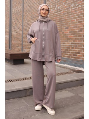 İmaj Butik Vizon Fermuarlı Tunik Pantolonlu Modal Takım