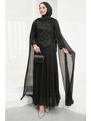 İmaj Butik Siyah Pul Payetli Janjan Abiye