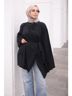 İmaj Butik Siyah Bel Kuşaklı Salaş Ceket