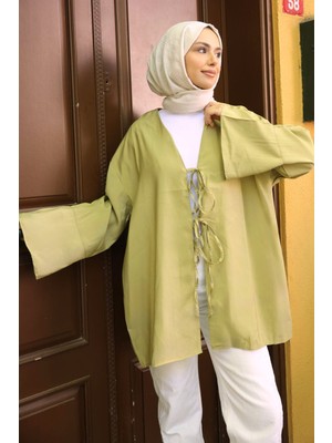 İmaj Butik Yağ Yeşili Ön Bağlamalı Kimono