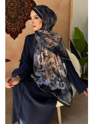 İmaj Butik Lacivert Çiçek Desenli Soft Şal