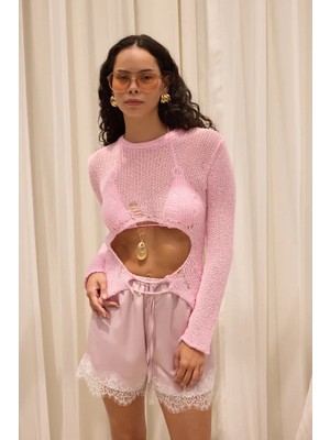 Bohemai Hanoi Ip Detay Pembe Triko Crop