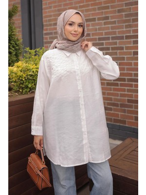 İmaj Butik Beyaz Pul Payet Işlemeli Gömlek
