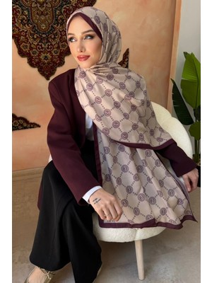 İmaj Butik Mürdüm Monogram Desenli Soft Şal