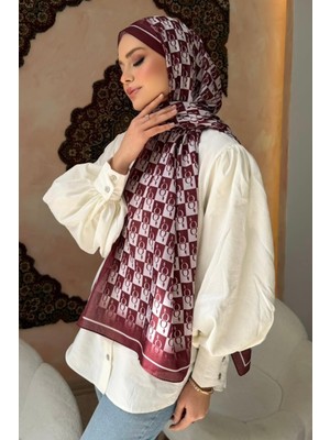 İmaj Butik Bordo Monogram Desenli Soft Şal