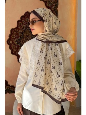 İmaj Butik Haki Kahve Monogram Desenli Soft Şal