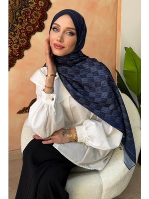 İmaj Butik Lacivert Monogram Desenli Soft Şal