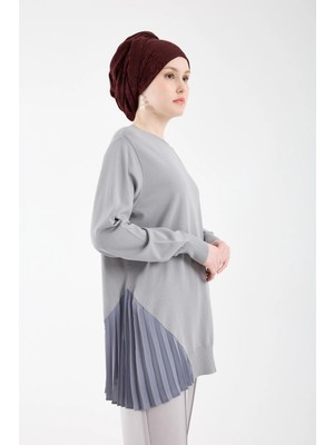 Invee Plisole Triko Tunik Gri